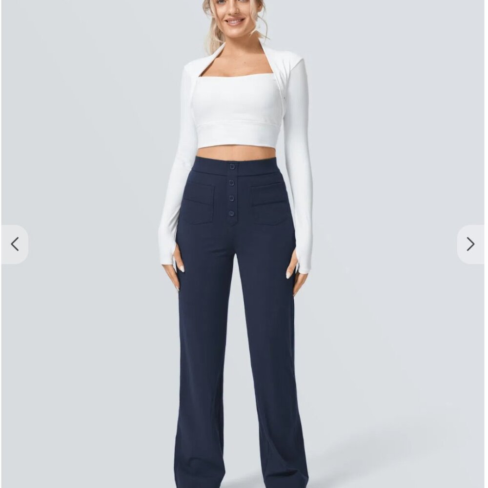 NWT Halara High Waisted Button Straight Leg Casual Pants Size L Tall